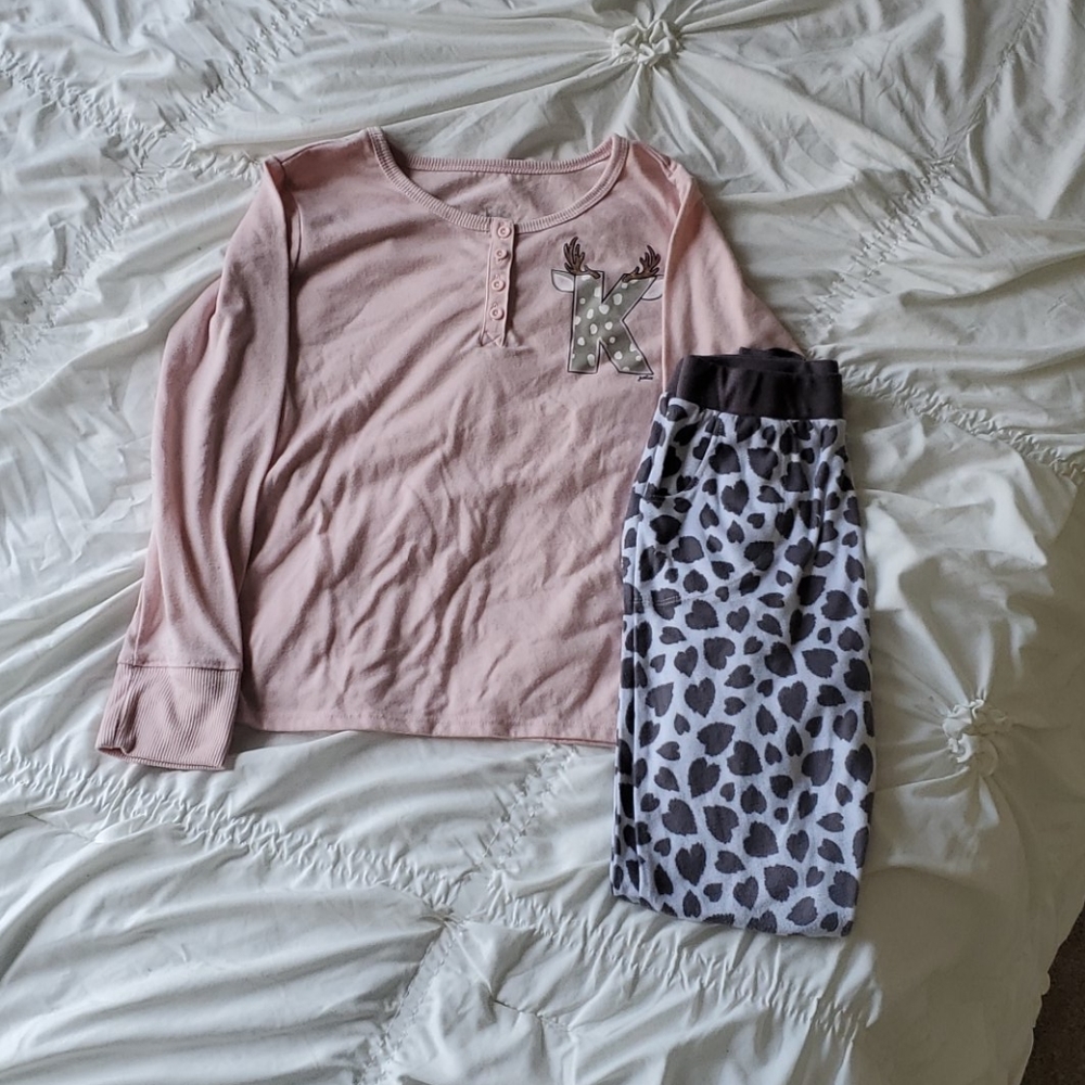 Pink Christmas K shirt with long pants pajama set